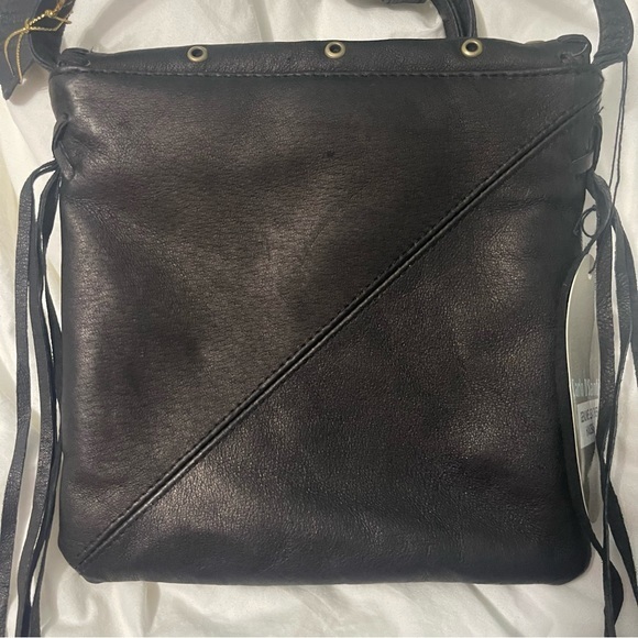 NWT Black Genuine Leather Studded Fringe Crossbody Bag - Picture 4 of 8